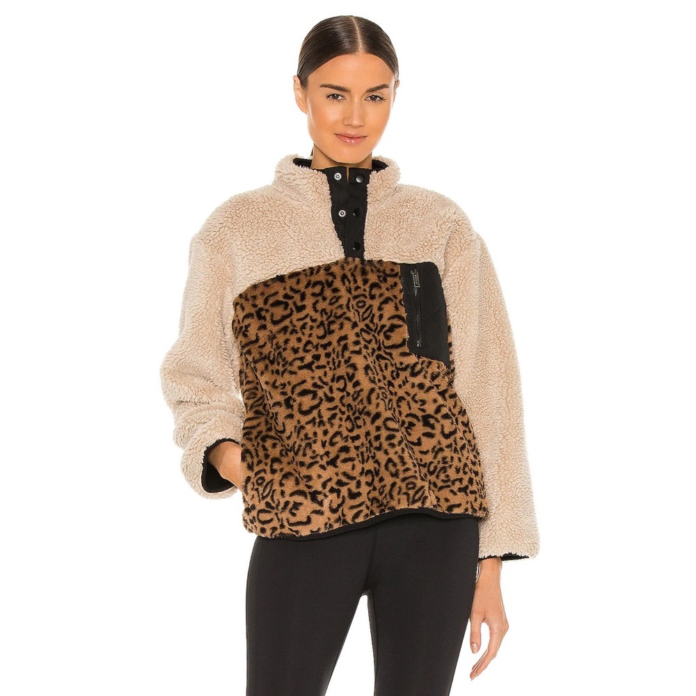 Rails Saga Leopard Sherpa Teddy Jacket Pullover Sweatshirt Size Small New